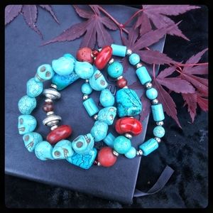 Beautiful turquoise and coral colored bracelets